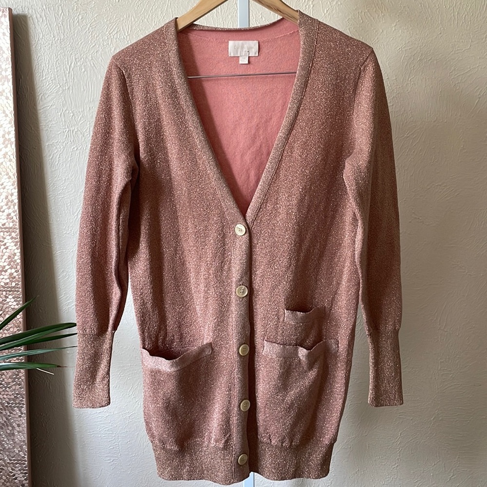 J.Crew Collection pretty rose double knit lurex cardigan - Picture 1 of 16